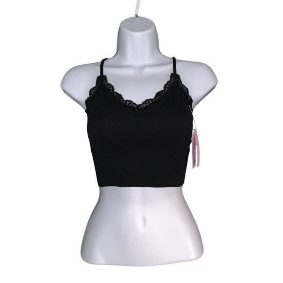 Wild Fable Junior Black Lace Trim Seamless Ribbed Bralette Adjustable Straps XS - Picture 1 of 8